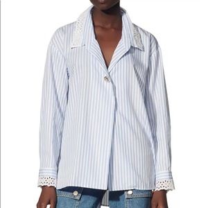 NWOT - Sandro Lace Collar Stripe Cotton Long Sleeve Shirt